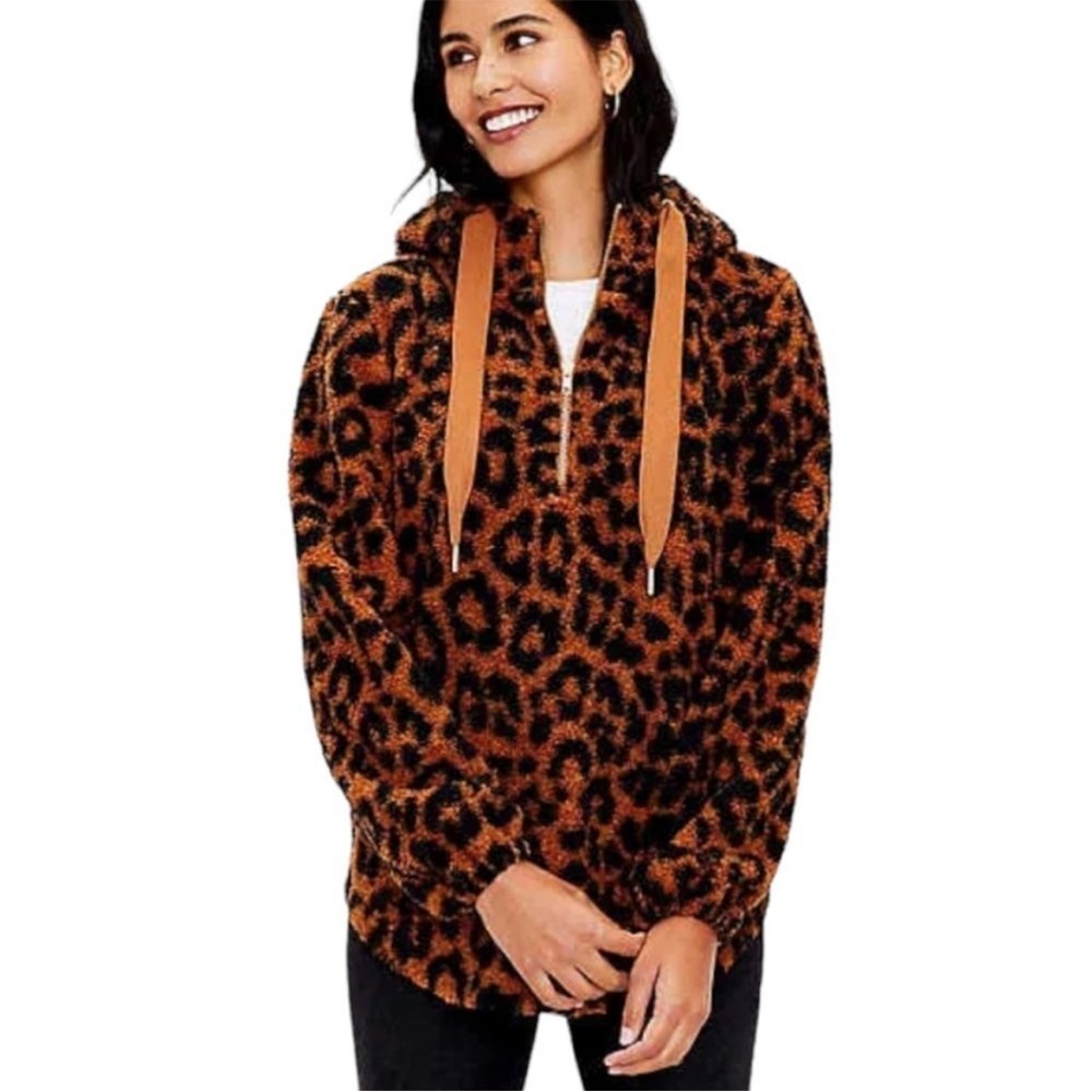 Loft Ann Taylor Leopard Print Quarter Zip Pullover Jacket